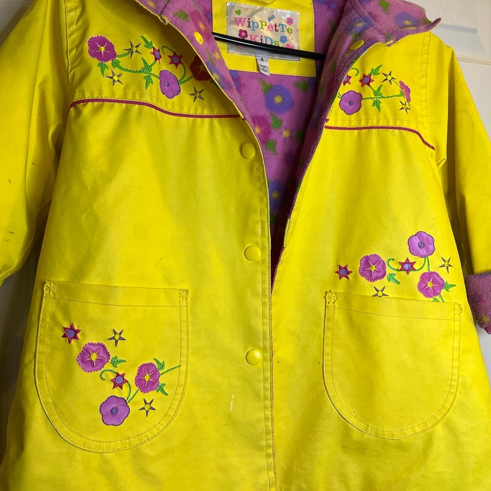 Beautiful Flowers, Wippette Kids Bright Yellow Kids Rain Jacket size 4 - Picture 3 of 7